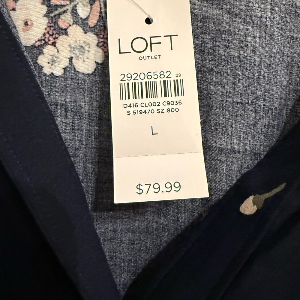 LOFT Navy Floral Long Sleeve Dress - Picture 2 of 3
